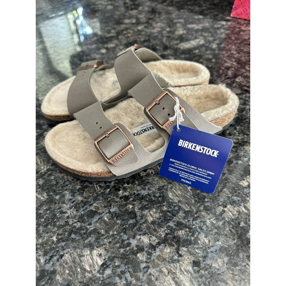 BIRKENSTOCK Arizona Shearling Kids Lambskin Lining MINK Suede Leather. Sz 5.5